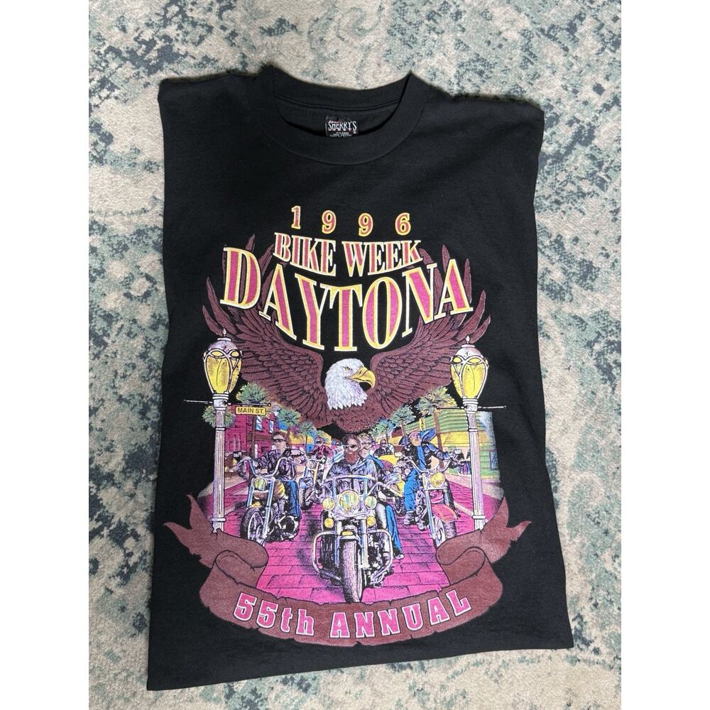 Vintage 1996 Daytona Bike Week Black X-Large T-Shirt USA Eagles VTG 90s Harley